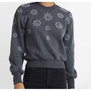 Marine Layer Rue Moon Cropped Sweater Womens S Crewneck Gray Nautical